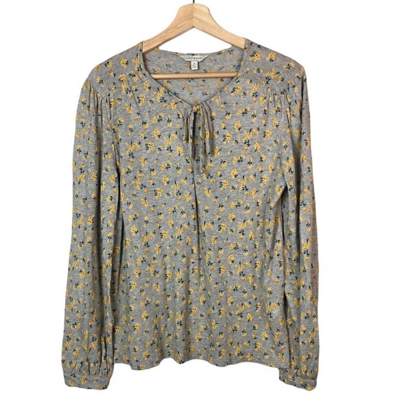 Lucky Brand Gray Peasant Yellow Floral Boho Long Sleeve Blouse M - Picture 5 of 7